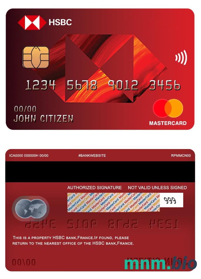 France HSBC bank przykład karty mastercard w formacie PSD